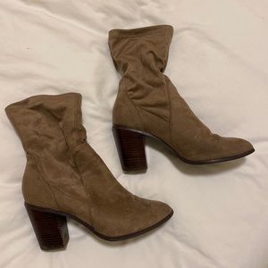 Taupe Suede Heeled Booties